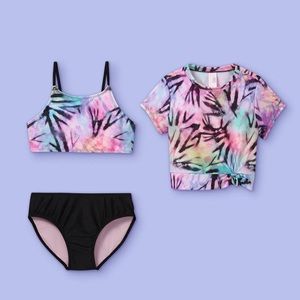 Girls' Tie-Dye 3pc Short Sleeve Rash Guard Swimsuit Set - More Than Magic